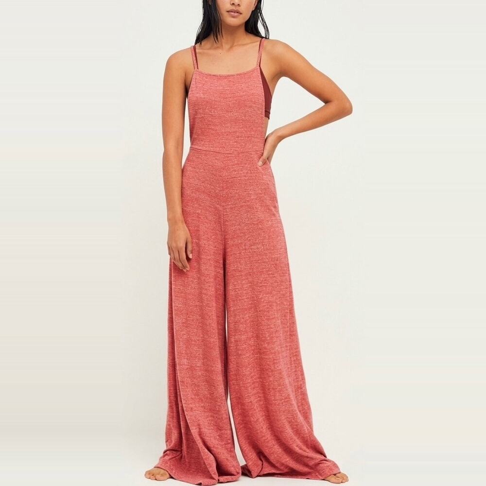 Free People FP Beach Morning Stroll Jumper size Small Rust Red Wide Leg Jumpsuit